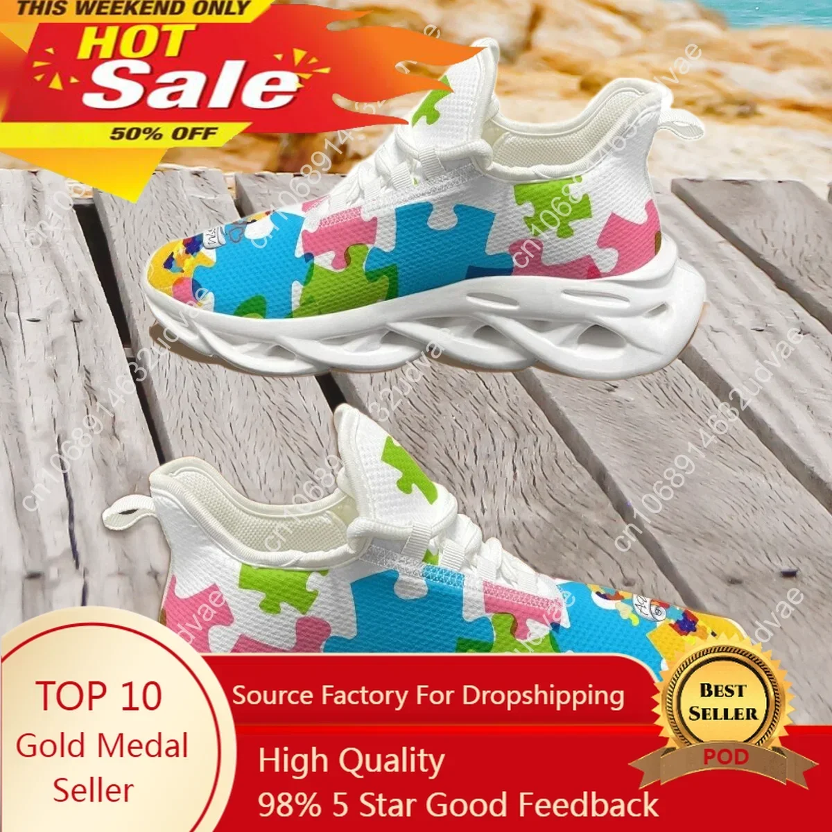 Men'S Shoes No Laces - Sepatu Olahraga Kesadaran Autisme Puzzle Warna