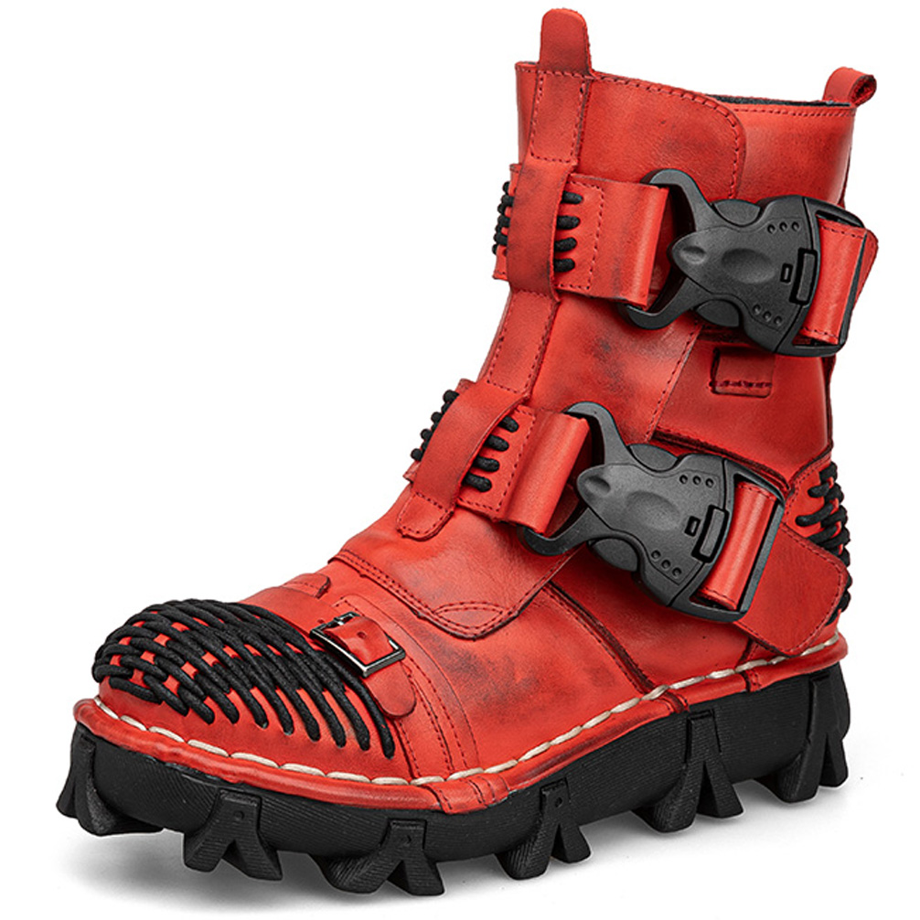 Men Shoes Red - Sepatu Bot Sepeda Motor Kulit Asli