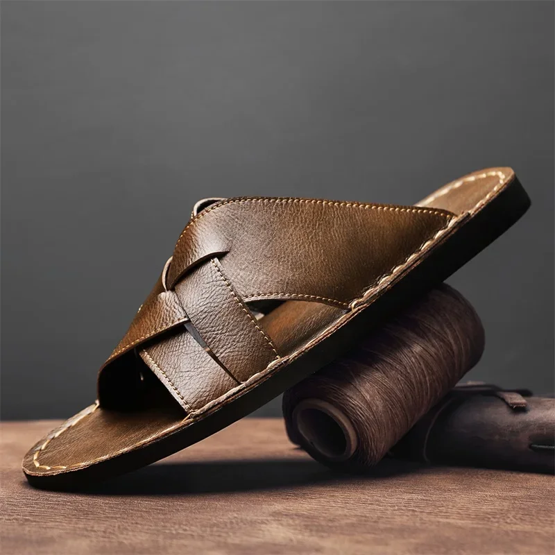 Sandal Kasual Pria Kulit Asli  - Men'S Shoes Qn ulasan dan harga