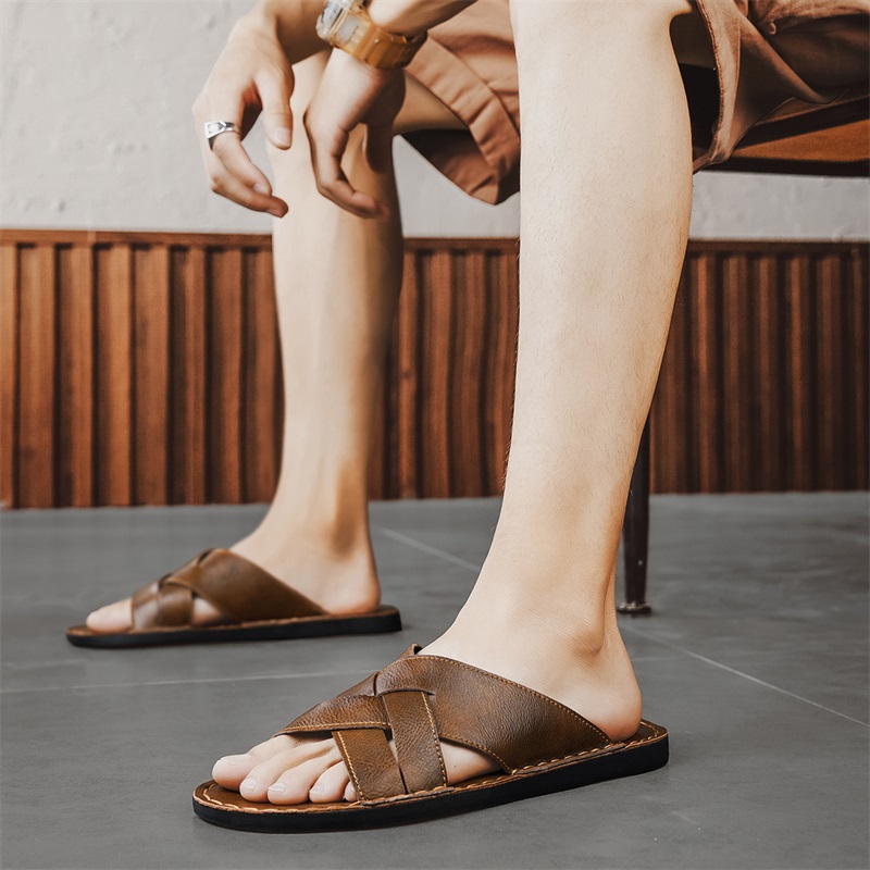 Sandal Kasual Pria Kulit Asli  - Men'S Shoes Qn ulasan dan harga